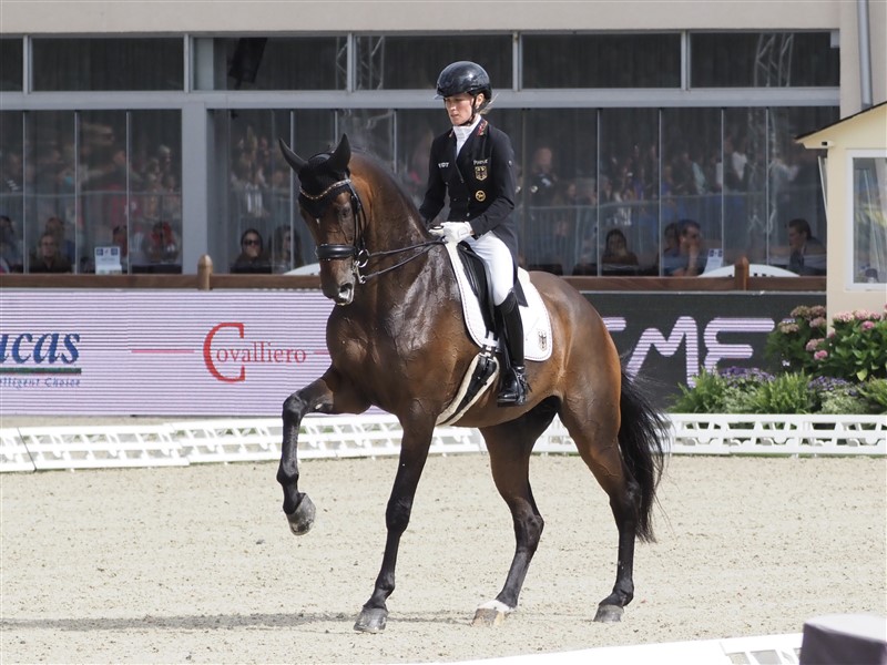 Hvis nogen tror, at dressursport er en kraftsport, så se på tyske Helen Langehanenberg. Igen og igen har hun været helt med oppe blandt de bedste, og hun vejer vel næppe mere end 45 kilo! Med hoppen Annabelle vandt hun i Hagen holdguld, blev nr. 11 i Grand Prix Special, og kom derfor som tredjerytter (tre er kun tilladt i Küren) med i den mest prestigefyldte Grand Prix Kür, hvor de sluttede som nr. 14.