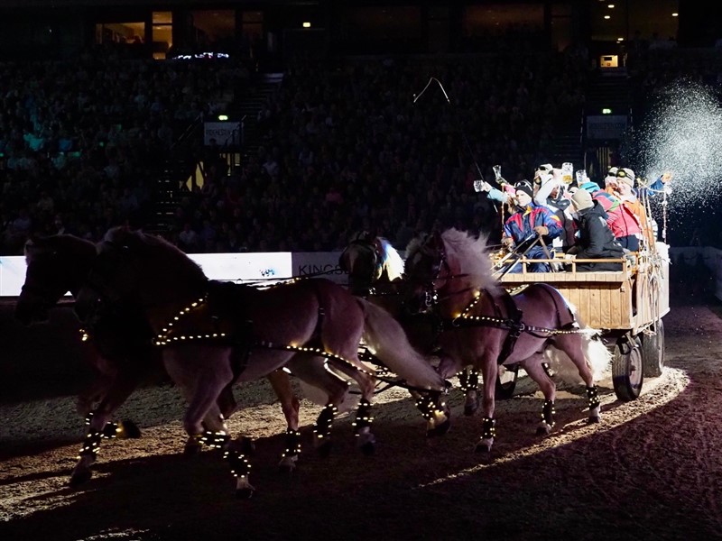 Der var liv og glade dage, da dette firspand, som repræsenterede Norge, kørte ind med en flok glade skiløbere, mens 10 dejlige Nordbagger indtog ridebanen på smukkeste vis.